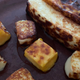 Once it was toasted, I topped some of the bread cheese with jam and some with syrup. The logs were for dunking in coffee.